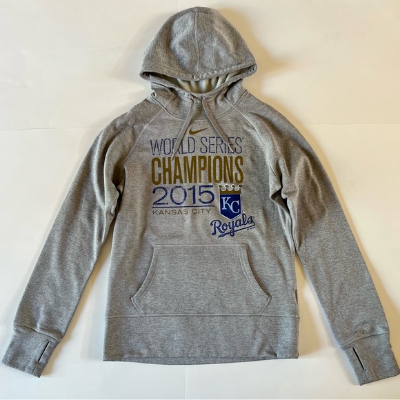 Nike Therma Fit Kansas City Royals Baseball Small Gray Blue Hoodie World Series - Picture 1 of 4